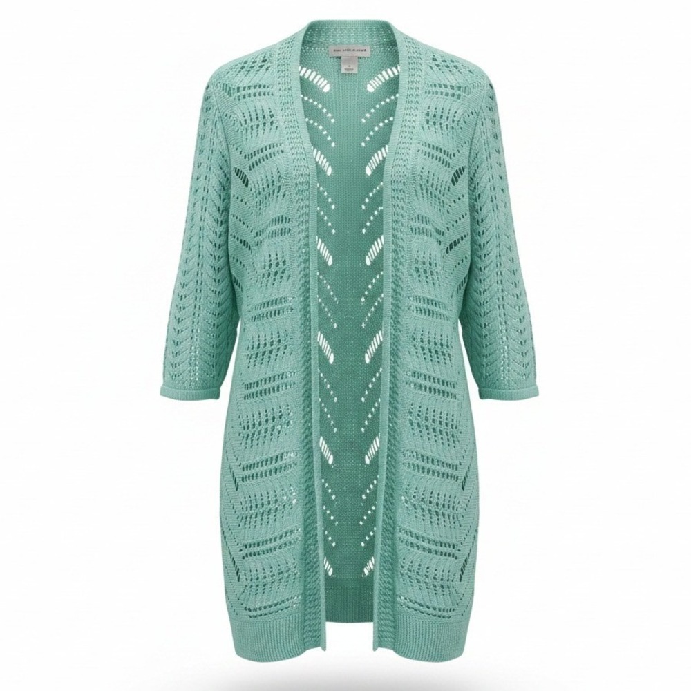 Christopher & Banks‎ L Mint Green Open Front Pointelle Knit Cardigan Sweater